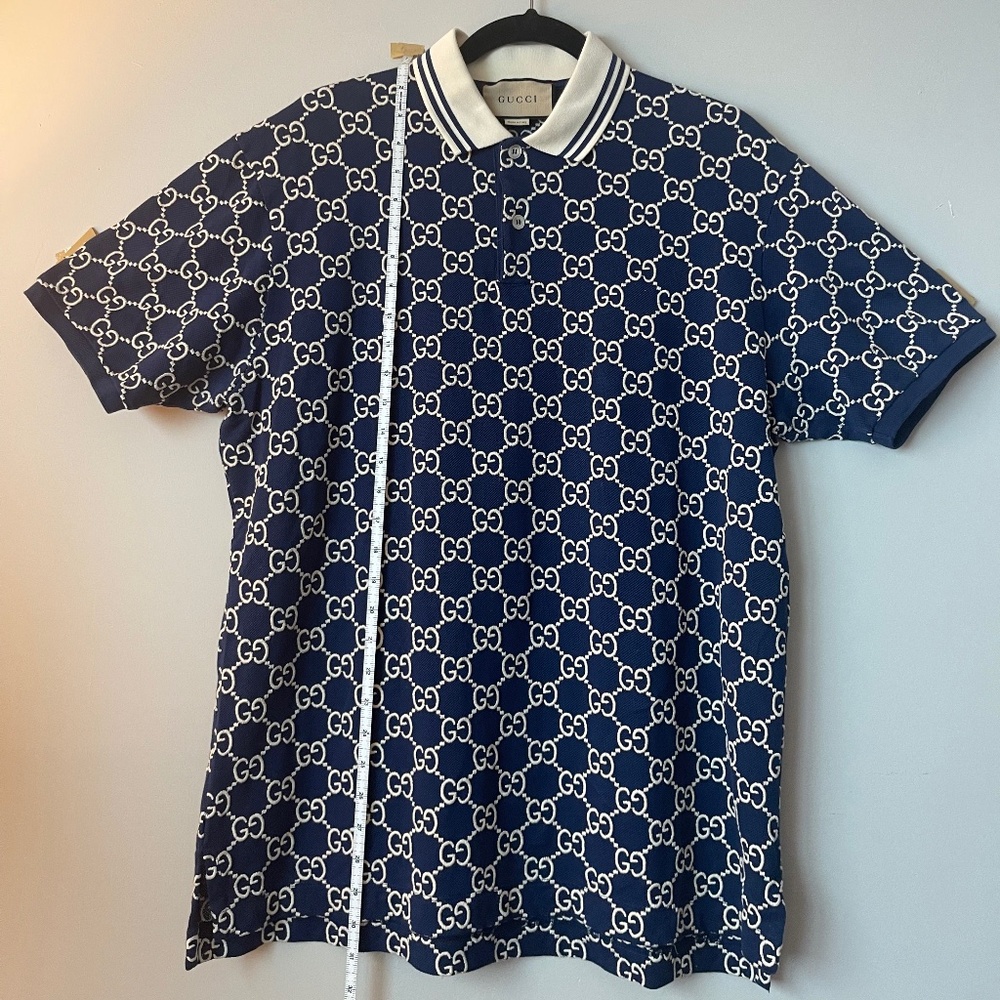 Gucci GG Motif Navy Blue Polo - SIZE XL (LOGO MANIA)